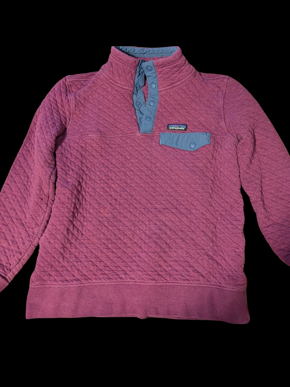 Patagonia Quilted Snap Pullover - Raspberry with Blue Accents